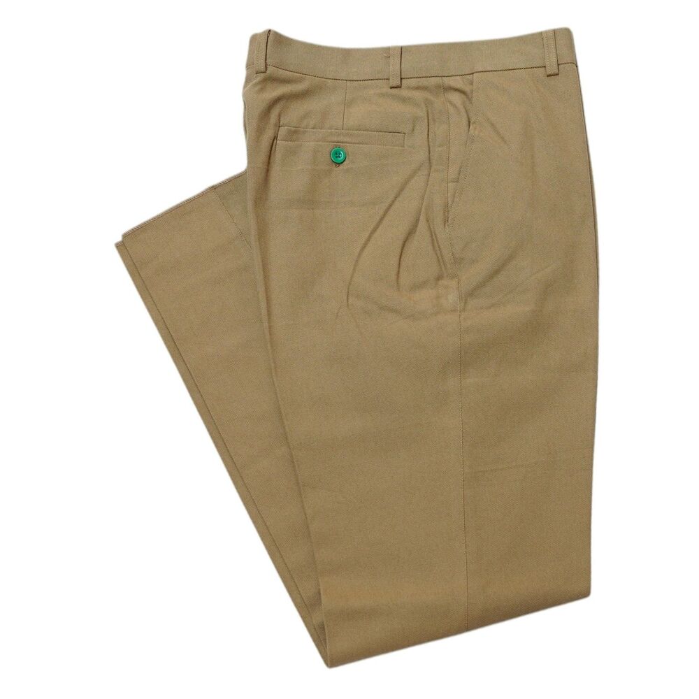Mens 32 Khaki Tan Chino Pants Cotton High Waist Flat Front Straight Fit Trousers